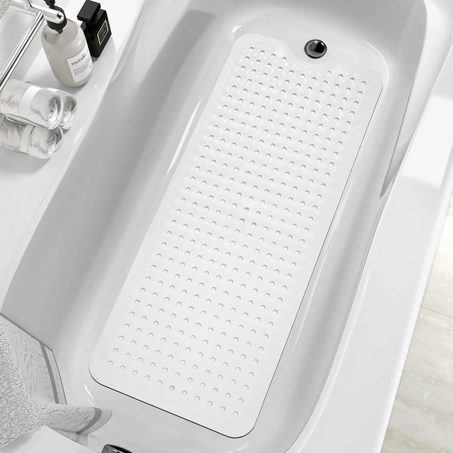 Shower and Bathtub Mat,40x16 Inches,Extra Long Non Slip Mats with Suction Cups and Drain Holes, Machine Washable and Anti Slip Bathmats, Bathroom Mats for Tub Nonslip (White)