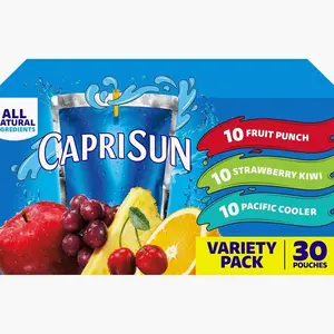 Capri Sun Flavored with Other Natural Flavor Juice Drink Blend, 30 Pouches, for School Lunches and On-the-Go Hydration, Fruit Punch, Strawberry Kiwi & Pacific Cooler, All Natural Ingredients, 6 fl oz