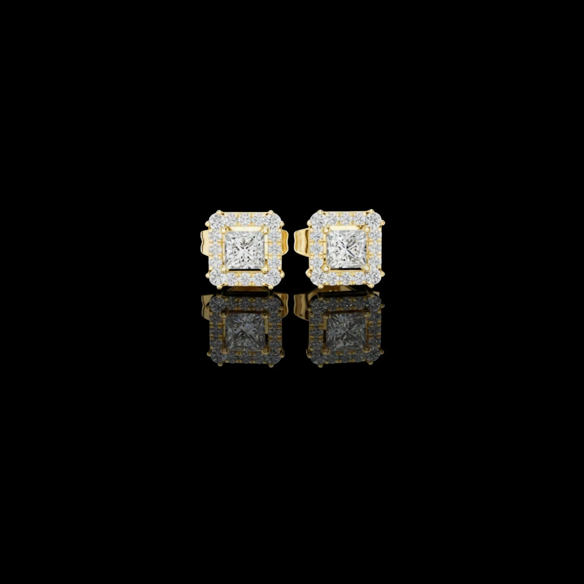 Princess Cut Lab Grown Diamond Square Halo Stud Earring