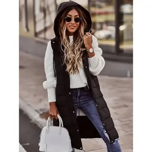 Long Puffer Vest Women Quilted Down Jackets Sleeveless Puffy Vest Zip Up Winter Coats Fall Outerwear