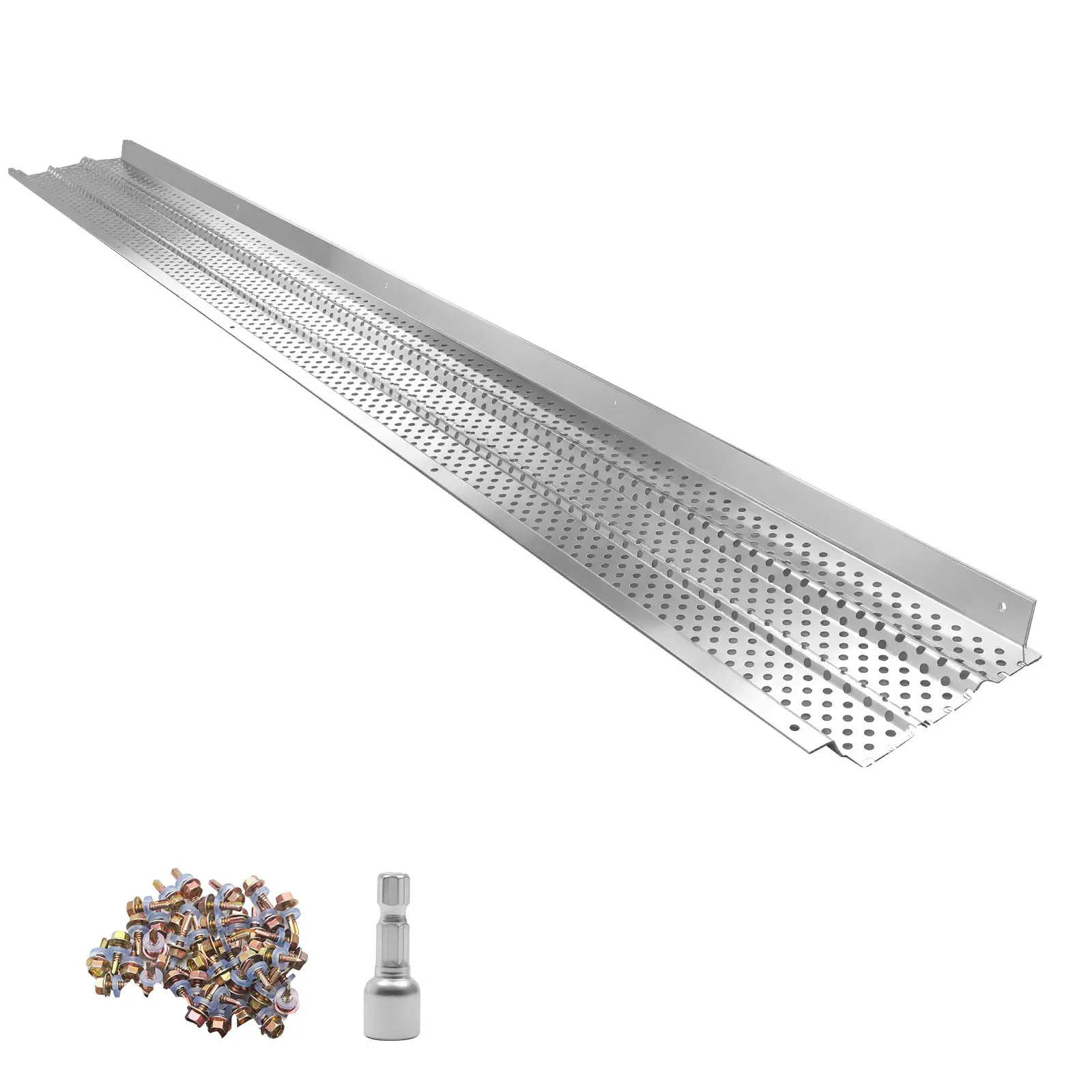 【Summerfinds】VEVOR Aluminum Alloy Leaf Blocker Gutter Guard, 6in Width, 52 Ft / 15.85 M Length, 0.02 in Thickness Mill Finish, 8.16 lbs Heavy-Duty Outdoor Cover, Edge Scratch-Resistant, Fast Drainage, Easy DIY Install, Low-Maintenance, Includes 13 Screws