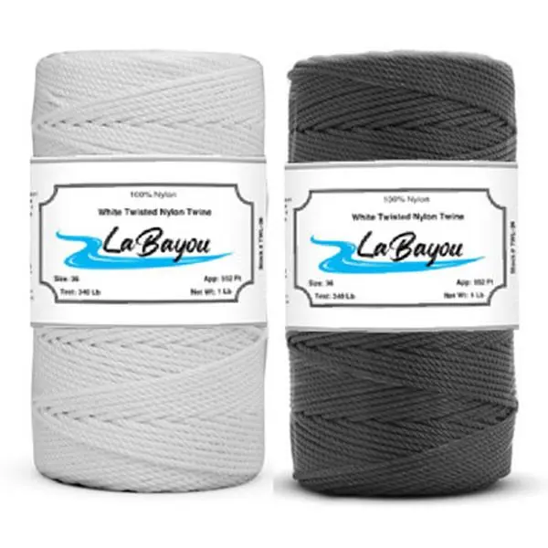 LaBayou Twisted 100% Nylon Twine - Strong & Durable 1 lb Pack for Fishing, Projects, Construction, Gardening, trotline, and Decorating - White & Tarred