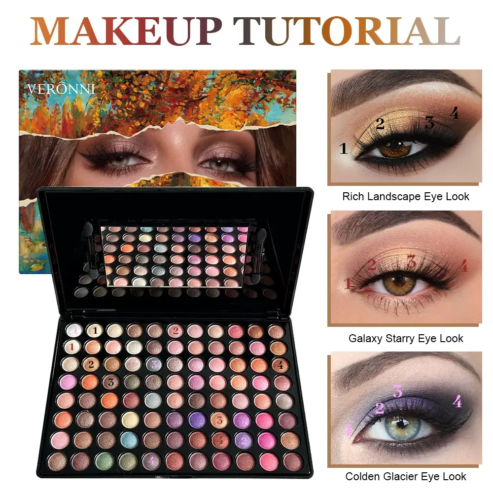 Veronni 88 Colors Makeup Cosmetic Eyeshadow Palette, Matte Shimmer Glitter Shades, Perfect for Daily Wear, Party, Smoky Eye, Holiday Makeup, Shimmer Sparkle Palette