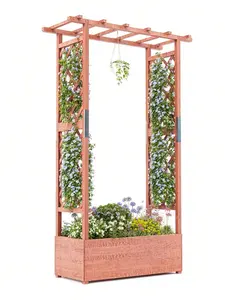 Elevated Garden Bed With Trellis - Wooden Planter Box With Side Supports, Canopy, And 4 Drainage Holes – Perfect For Climbing Plants, Vines, And Blossoms, 43"X17"X72"