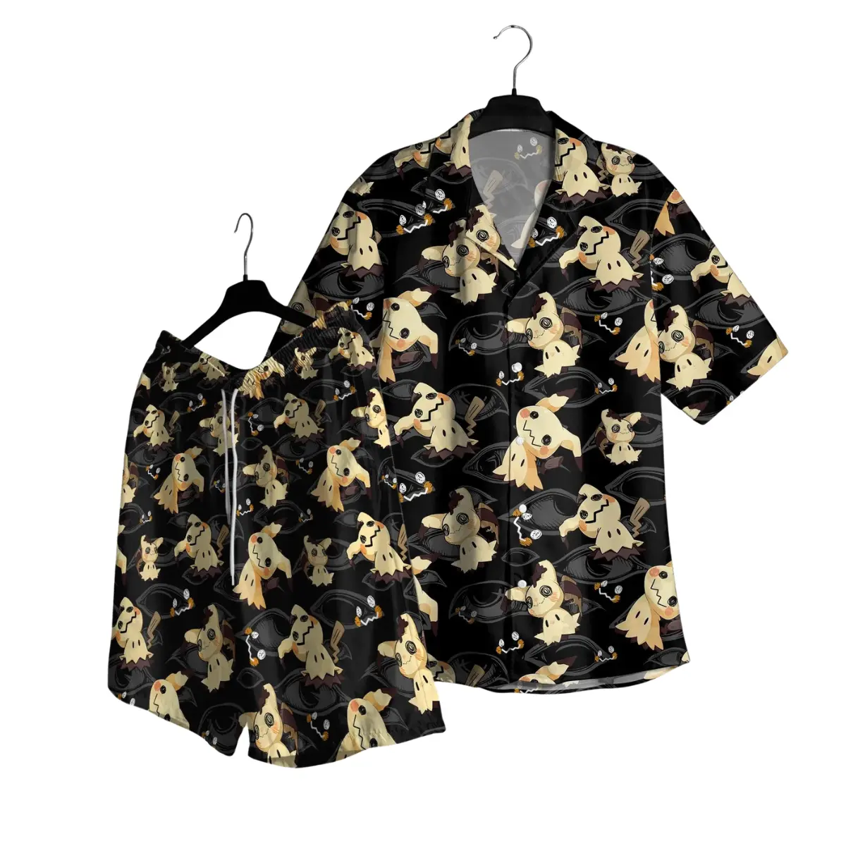 Mimikyu Hawaiian Shirt Tropical Button Up Shirt Funny Summer Beach Shorts Matching Set Unisex Vacation Outfit Magikarp Shirt Gifts