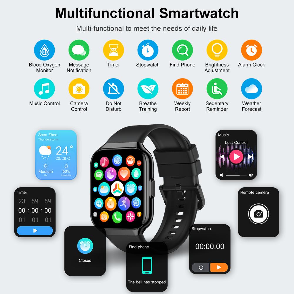 Summervibes Smart Watch for Men & Women Bluetooth Call Blood Oxygen Heart Rate Monitor 140+ Workout Modes 30-Day Battery Waterproof Fitness Watch IP68 Android iOS Compatible - Wearable Summervibes Smart Watch for Men & Women Bluetooth Call Blood Oxygen Heart Rate Monitor 140+ Workout Modes 30-Day Battery Waterproof Fitness Watch IP68 Android iOS Compatible - Wearable