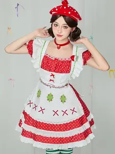 [Officially Licensed] Strawberry Shortcake × Micotaku Women Dress Set with Beret and Apron Strawberry Shortcake Cosplay Costume