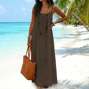 Women's Elegant Solid Color Spaghetti Strap Cami Dress - 95% Polyester 5% Elastane, Soft Breathable Comfortable Fabric, Flexible Fit, Sleeveless Long Summer Casual Wear, Valentine's Day Outfit