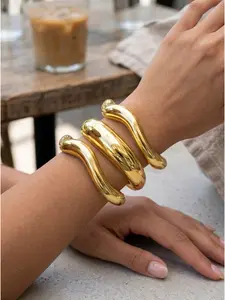 3-Piece Geometric Twisted Open Bangle Set  Women's Stylish, Versatile, and Chic Trendy Jewelry  A Fashionable Gift Cuff Bangle Set Bracelet Sets Stack