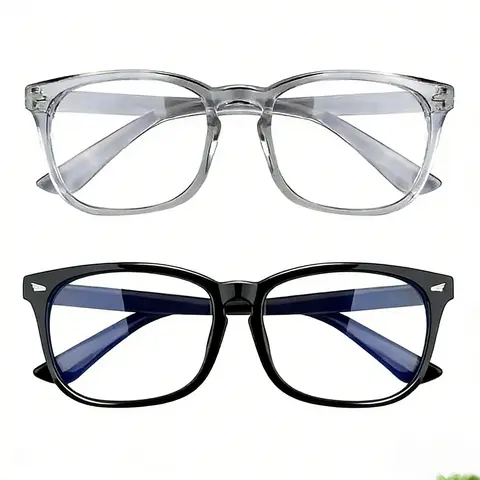 Unisex Minimalist Full Rim 2-Piece 2026 High Quality Eyeglasses - Square Fashion Frames, Sturdy Ergonomic Anti-Bluelight, All Face Shapes Accessory Modern Non-Prescription Computer Gaming Shades