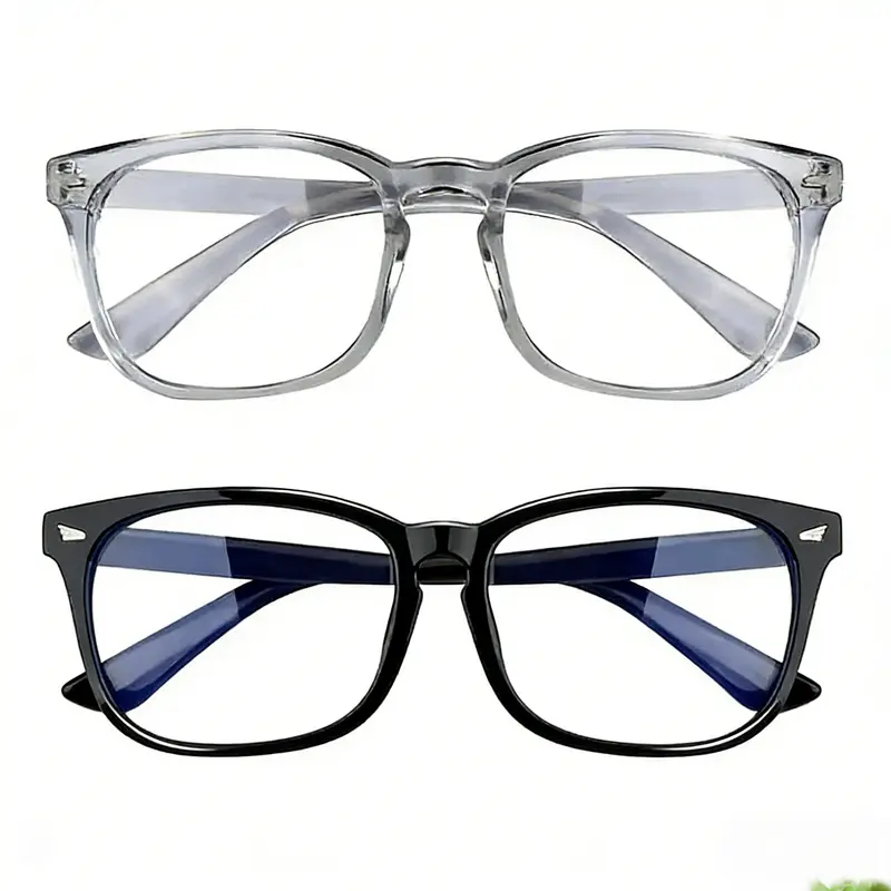 Unisex Minimalist Full Rim 2-Piece 2026 High Quality Eyeglasses - Square Fashion Frames, Sturdy Ergonomic Anti-Bluelight, All Face Shapes Accessory Modern Non-Prescription Computer Gaming Shades