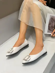 Women's Outdoor Flat Shoes with Laces and Pointed Toe Design, Breathable Fabric Soft Sole Driving Moccasins for Daily Work Use