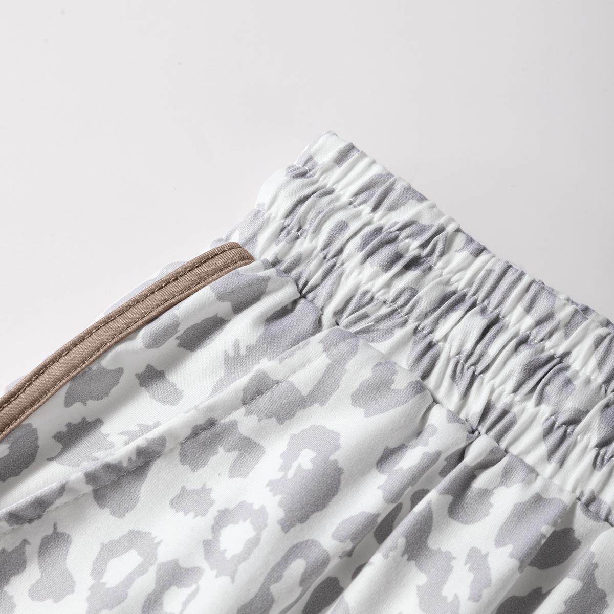 Leopard Elastic Waistband Chic Drawstring Elastic Waist Casual Shorts