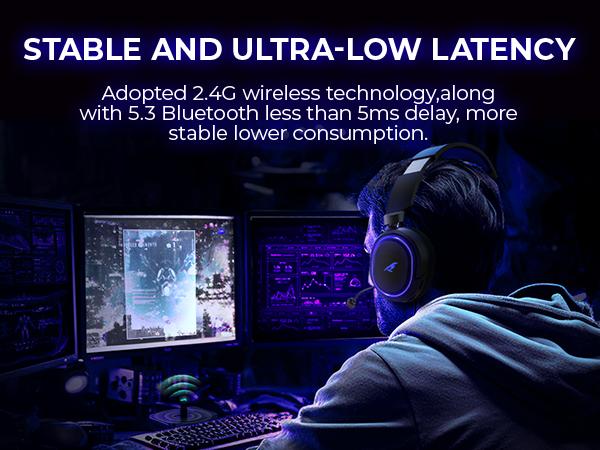 Picun G2 Over Ear Wireless Gaming Headset with Mic - Gaming Accessories, Bluetooth 5.4 Headphones, 7.1 Virtual Immersive Sound, 2.4GHz/Wired Connectivity, 5ms Lagfree Play, ENC Noise-Canceling Retractable Mic, RGB Lighting, PC Accessories for PC, PS5, PS4