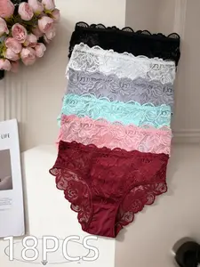 Women's Chantilly Lace Boyshort Style Briefs - V-Waist, Breathable, Comfortable Cheeky Everyday Underwear, Bulk Packaged Briefs (6/12/18 Pack) Trim Lace Panty Sheer Lace Panty