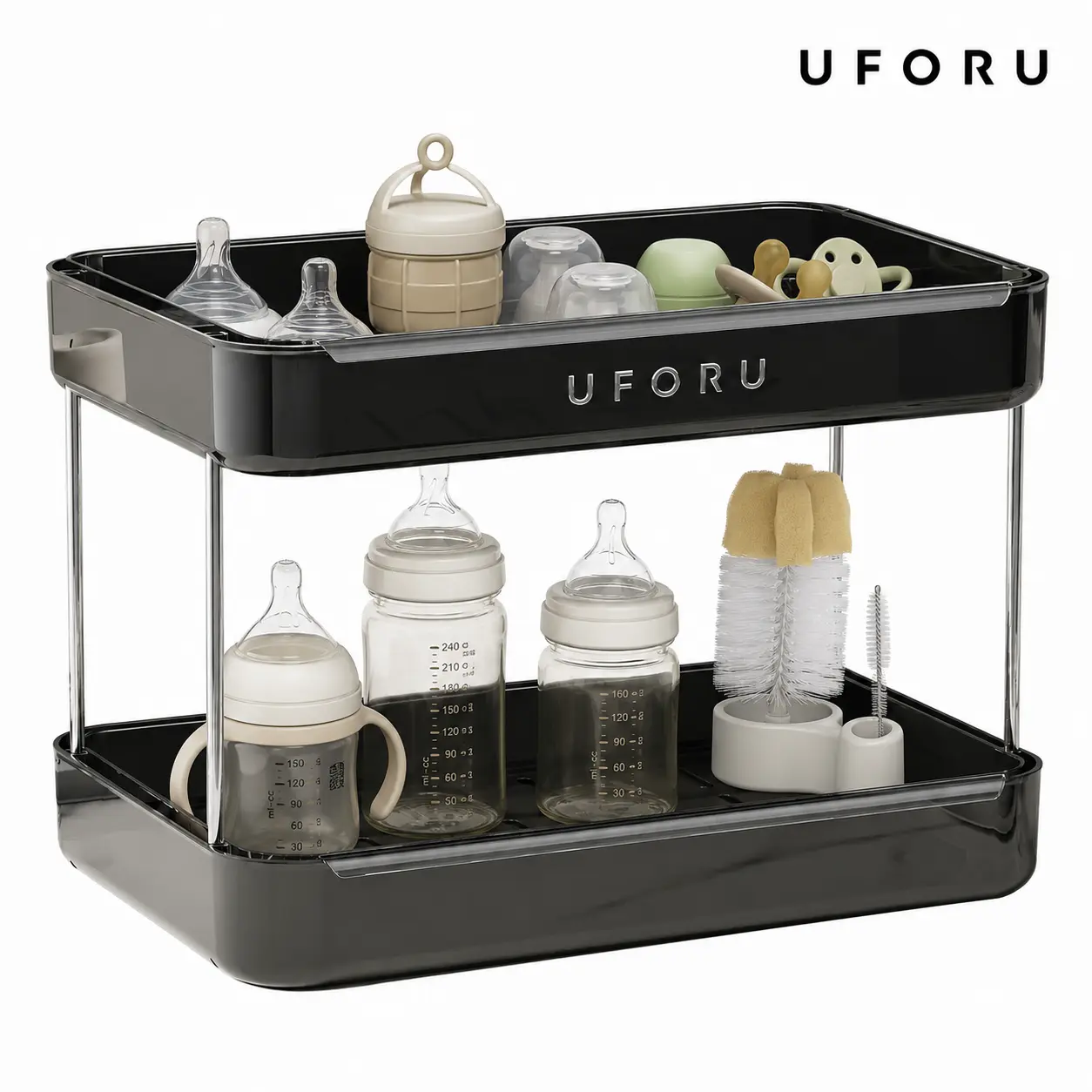 UFORU Vintage 2/3 Tier Cup Drying Rack with Drain Tray Multilayer Countertop Mug Storage Organizer Desktop Water Cup Stand for Kitchen White/Black/Green