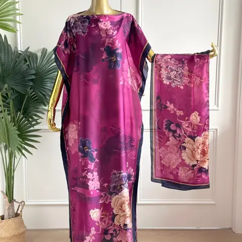 Women's Floral Print Long Dress & Scarf Set, Boho Casual Shawl Dress & Scarf Matching Set for Beach Vacation Holiday, Ladies Clothes for All Seasons Womenswear Boho Slight Stretch