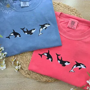 Orca Embroidered Shirt, Ocean animal Lover Shirt, Summer Embroidered Shirt, trendy Summer tee, Fish Lover shirt