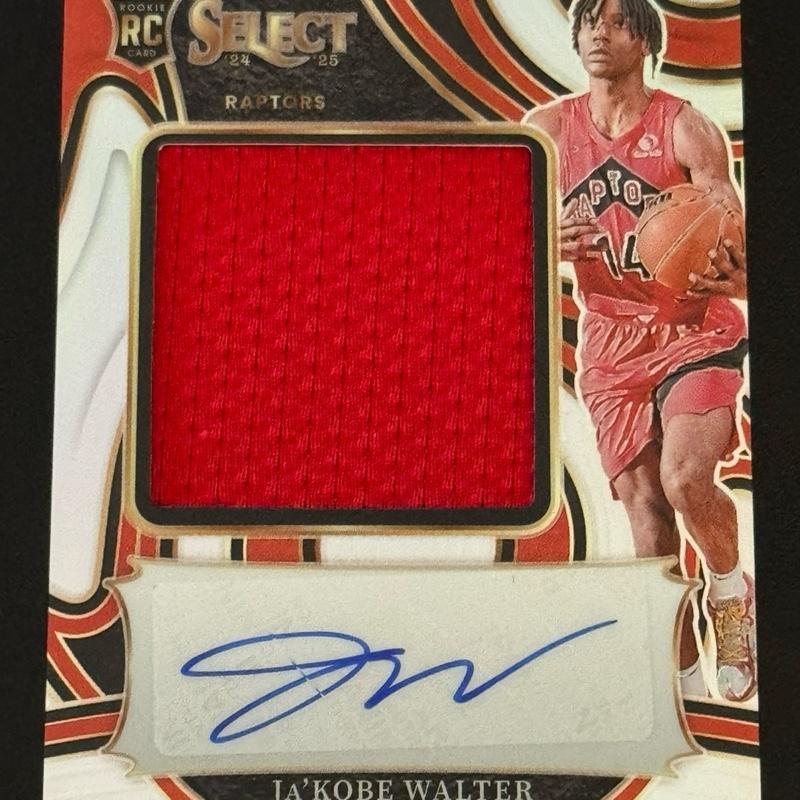 BASKETBALL- 2024–25 Panini Select - Ja’Kobe Walter Prime Selections Rookie Auto Patch /75 Rookie  - Toronto Raptors