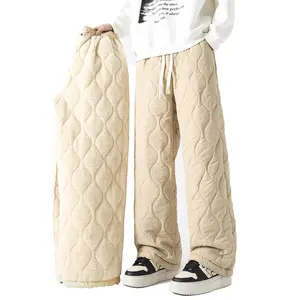 Men's Fleece Lined Quilted Pants, Men's Winter Warm Pants, Men's Waterproof Windproof Pants, Men's Wide Leg Thermal Pants, Men's Sherpa Lined Snow Pants, Men's Casual Winter Trousers