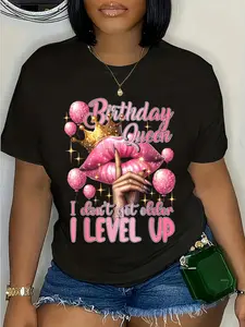 100% Cotton Unisex Birthday Queen I Don't Get Older I Level Up Lip Balloon T-Shirt