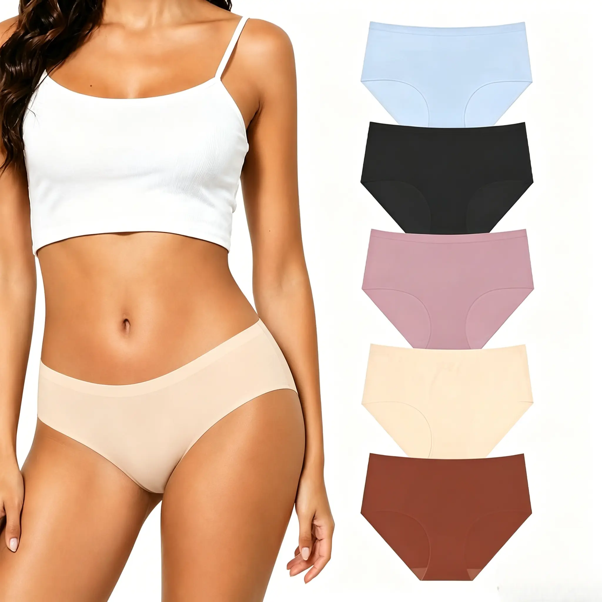 Ladies Seamless Panty Set 5PCS, Minimalist Solid Brief Underwear for Women, Stretchy Soft Breathable Knickers for Daily Comfort fathersdaygiftideas