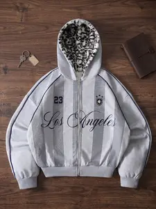 Men's Cartoon Pattern Hooded Long Sleeve Sweatshirt, Casual Slim-Fit Knitted Open Front, Comfortable Leopard Design, Ideal for Streetwear & Gifts