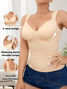Women's Seamless Body Shaper Top Shapewear, Waist Cinching Abdomen Slimming Shirt with Molded Cups, Simple Vest for Outer Wear