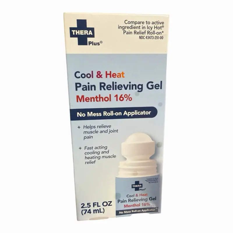 Thera plus cooling and heat pain relieving gel-no mass roll on applicator, helps relieve muscle, and joint pain, fast acting cooling and heat muscle relief