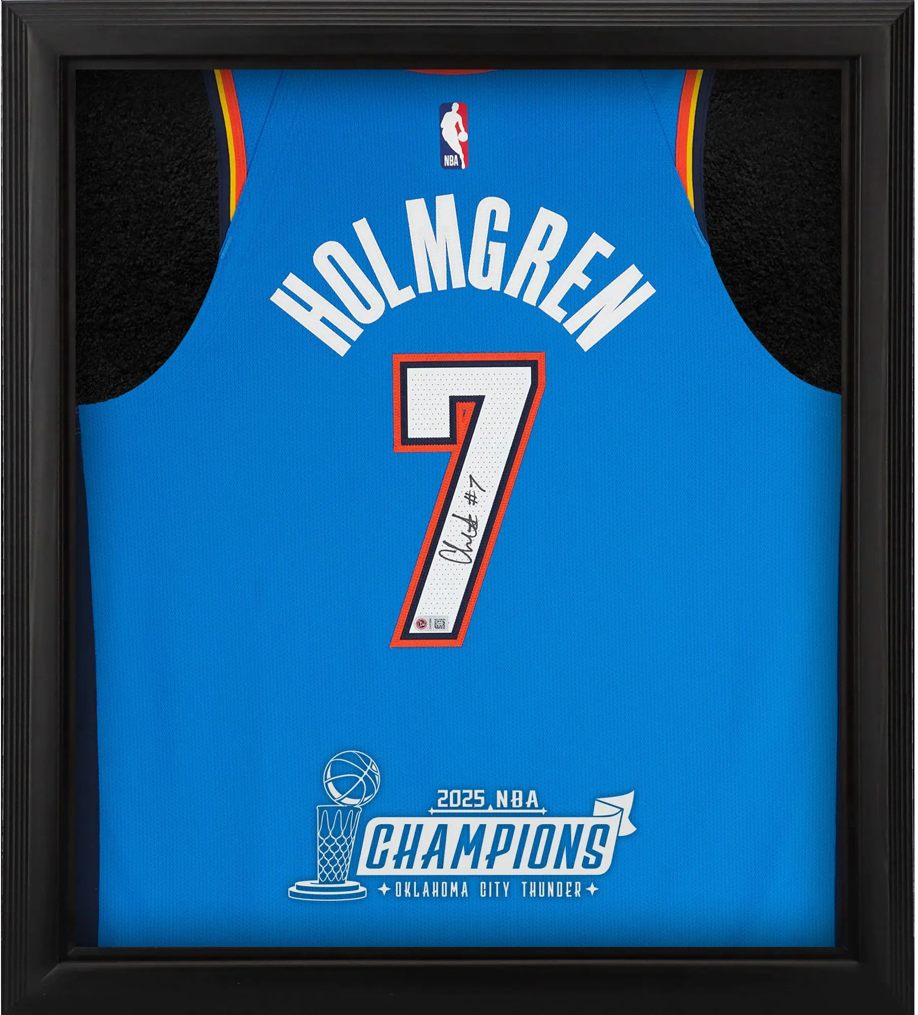 Chet Holmgren Oklahoma City Thunder Autographed Nike Blue Icon Authentic Jersey Shadowbox with 2025 NBA Finals Champions Logo - Fanatics Authentic Certified