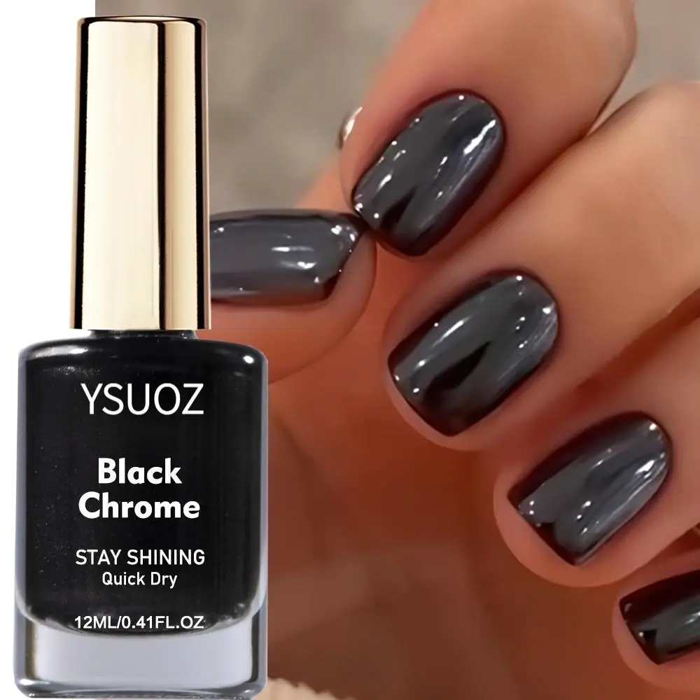 Black Metallic Mirror Nail Polish, Quick-Dry and Long-Lasting Formula, High-Gloss Cosmetic for Elegant Daily Wear, Professional Nail Supplies