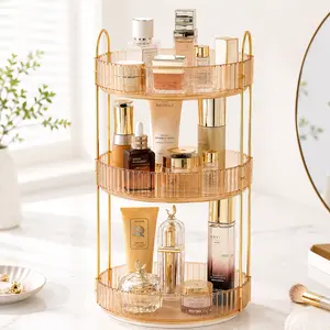 360-Degree Rotating 3-Tier Clear Cosmetic Organizer, Large-Capacity Vanity Storage Box for Skincare & Perfume, Home Organizer for Dresser Countertops