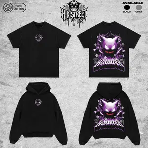 Vintage Spooky Gengar Acid Washed T-Shirt Unisex Oversized Anime Manga T-Shirt Heavyweight Cotton Tee for Anime Fans, Pocket Monster merch, T-shirt anime gift, Anime Streetwear, graphic tees