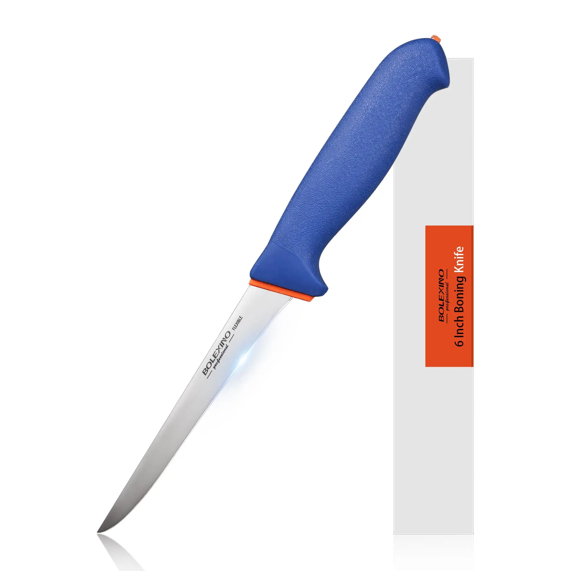 BOLEXINO 6-Inch Flexible Straight Boning Knife - X50CrMoV15 German Steel, Non-Slip Softgrip Handle, Sharp Blade for Meat, Fish Deboning & Chicken Prep, Knives