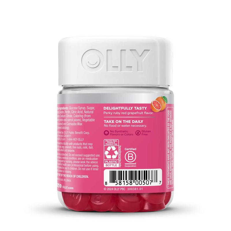 OLLY Undeniable Beauty Gummy, For Hair, Skin, Nails, Biotin, Vitamin C, Keratin, Chewable Supplement, Grapefruit, 30 Day Supply - 60 Count