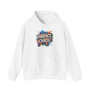 Unisex "Embrace Chaos" Hoodie - Heavy Blend™ Paint Splash Graphic Sweatshirt