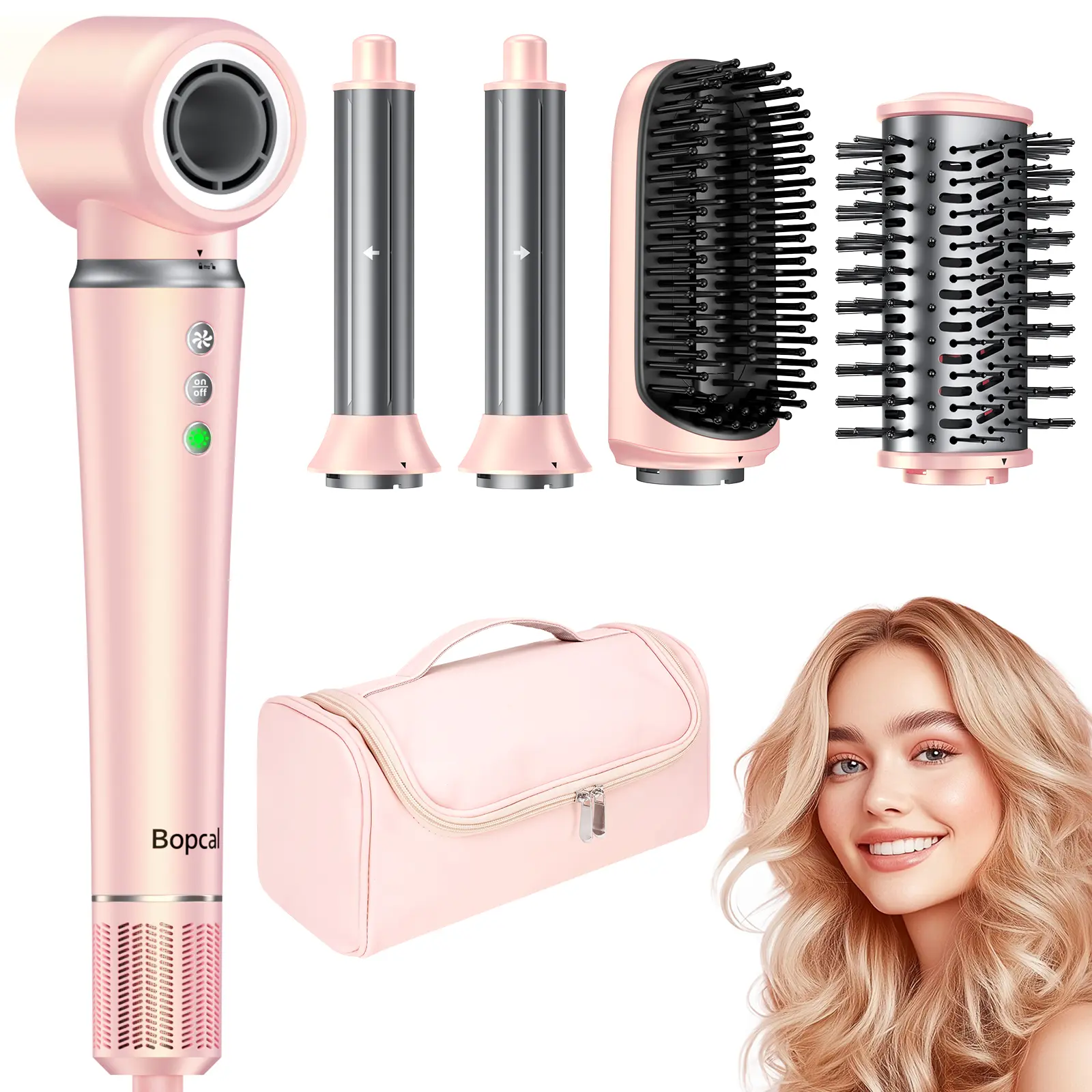 Bopcal 5 in 1 Air Styler Automatic Hair Curling Iron with Detachable Brush Head, Blow-Dry,Straightening Wrap Negative Ions Ergonomic  Christmas Gifts Holiday Gift