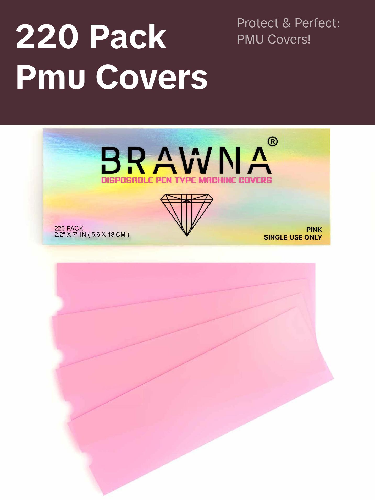 BRAWNA 220 Pack Disposable PMU, Tattoo & Microneedling Pen Type Machine Covers - Pink