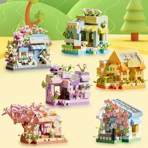 Moc Multi-Style Fairy Town Street Sunflower House Building Blocks Toy, Dream Flower Shop Construction Set for Kids, Unisex Educational Toy, Building Block Sets, Plastic Building Blocks