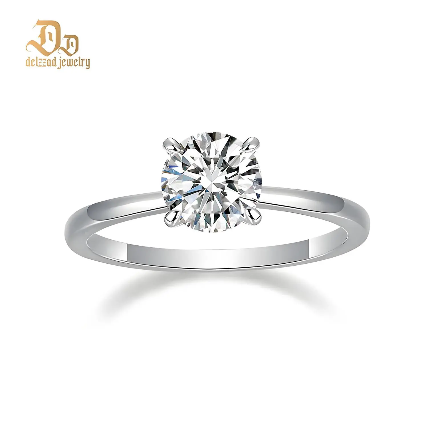 Delzzad S925 Solitaire Four-Prong Ring Lab-Created Moissanite Engagement Ring Band for Her Best Gift Christmas Gift