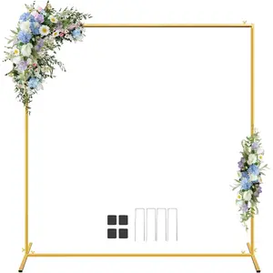 Wedding Arch Backdrop Stand Square 6.6x6.6FT Gold Balloon Arch Stand Garden Arbor Backdrop Frame for Wedding Party Birthday Baby Shower Photo Booth Background Decoration