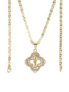 Elegant Gold-Plated Flower-Shaped Pendant with Saint Jude and Clear Stones 18-inch or 24-inch Chain Necklace Casual Style Meaningful Accessory