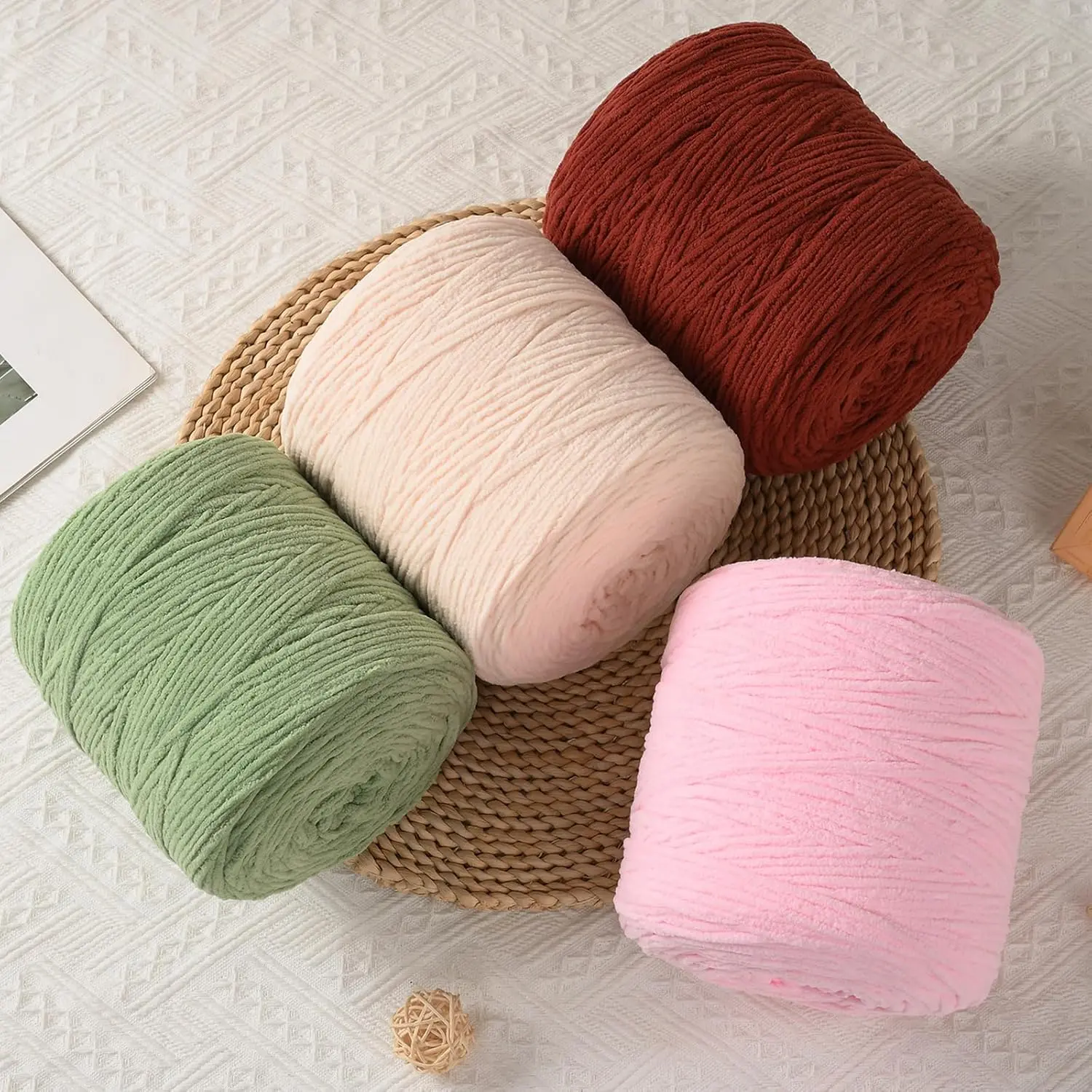 MULTIONS 5mm Chunky Chenille Fuzzy Yarn for Crochet, Handmade Knitting - Soft Thick Yarn for Throw Adorable Style Blankets, Amigurumi DIY Crafts - 215yds/569yds All-Season Crochet Great Gifts for Parents,Mother or Father Day