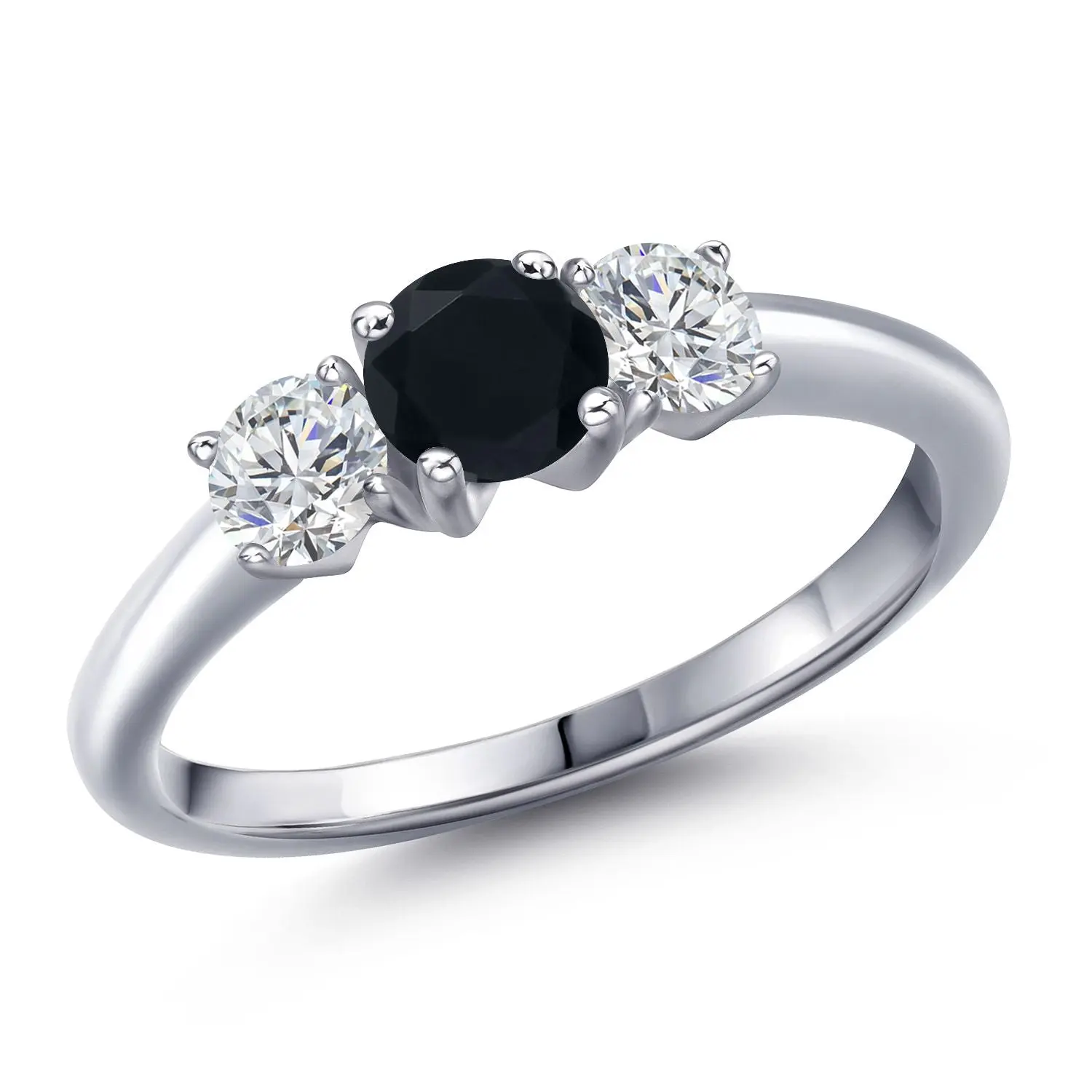 925 Sterling Silver Black Onyx and Lab Grown Diamond Engagement Ring For Women | 1.02 Cttw | Round 5MM | Gemstone December Birthstone