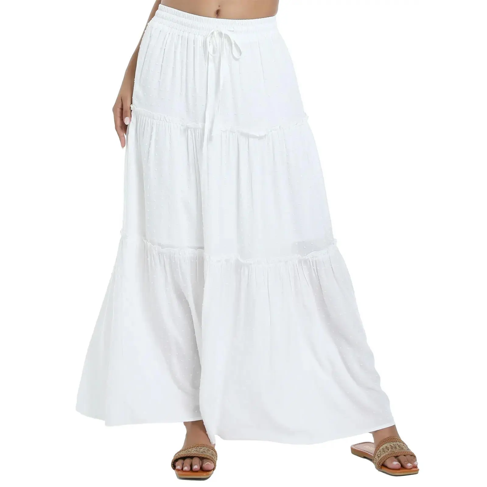 Women's Modest Islamic Maxi Skirt - 100% Rayon, Minimalist Basic Loose Clothes, Boho Summer Swing Tiered A-Line, Elastic High Waist Fashion Skirt
