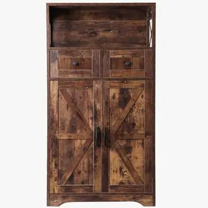 Brown Storage Cabinet with Doors & Drawers Freestanding Kitchen Pantry Cabinet