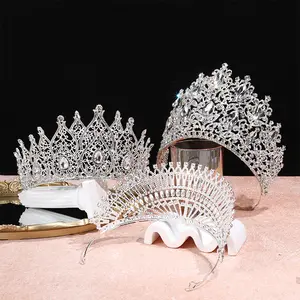 Cross-border crystal crown headband bridal wedding dress accessories crown hair comb light luxury high-end diamond headgear