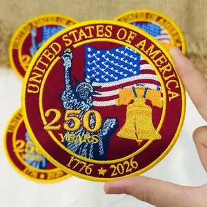 USA 250th Anniversary Patch – Embroidered Liberty Bell & Flag, USA 250th Anniversary America Patches Embroidered, Sew on Iron on Velcro, 4 inch Patch, 250th Years American Flag