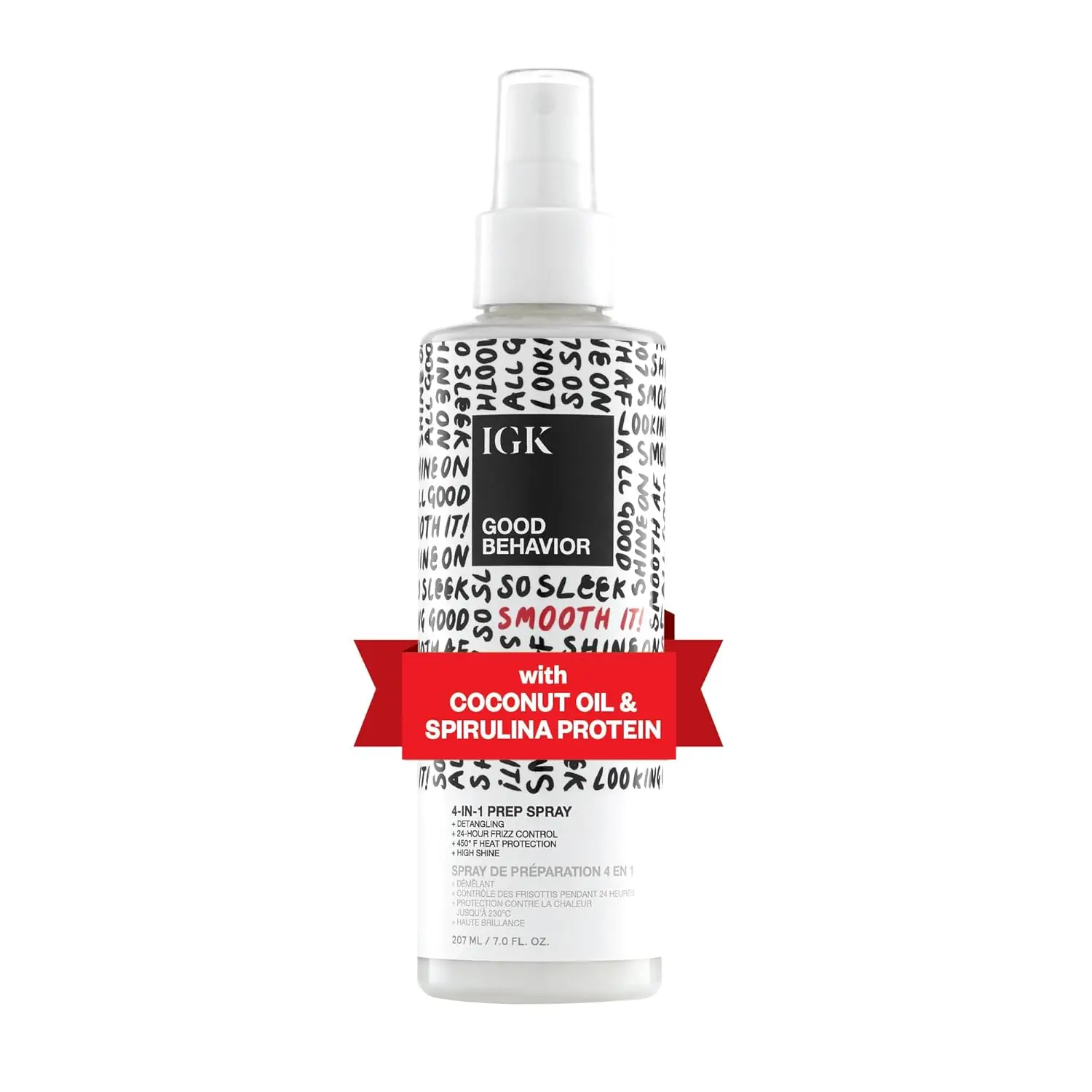 IGK GOOD BEHAVIOR 4-in-1 Prep Spray | Leave In + Instantly Detangled + Heat Protectant | 24-Hour Frizz Control | Vegan + Cruelty Free | 207ml | 7 oz