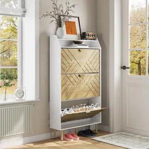 3-Drawer Shoe Cabinet with Bench - Narrow Freestanding Shoe Storage for Entryway, Hidden Organizer withDrawers & Shelf (White)